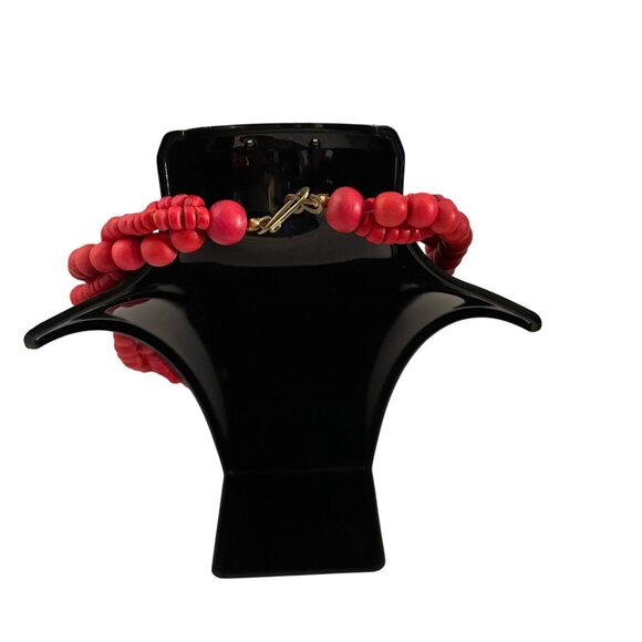 Multi-Strand Red Beaded Necklace With Gold Toggle Clasp For Women - Picture 4 of 6